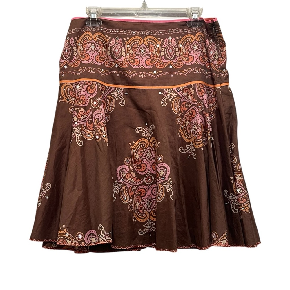 The Limited Bohemian Brown Pink Sz 10 Sequin Mandala Skirt Flowy Gypsy Festival